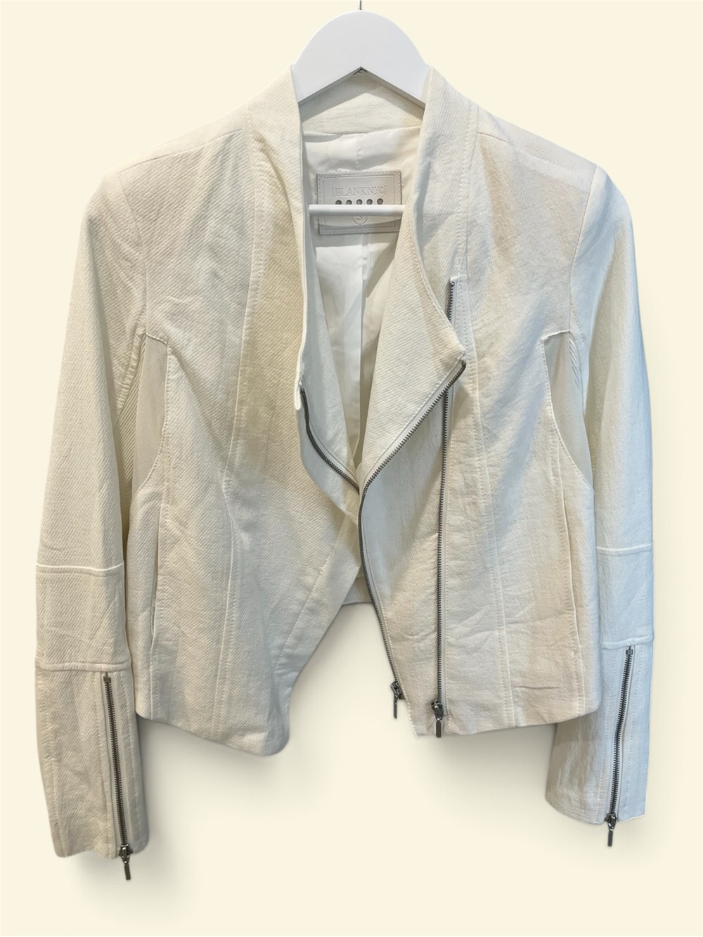 Blank NYC Cream Asymmetrical Zip  Jacket